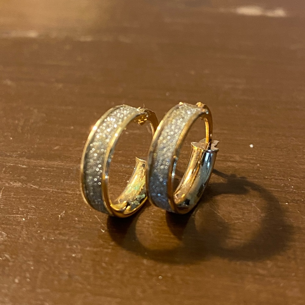 14k Glitter Huggie Hoop Earrings